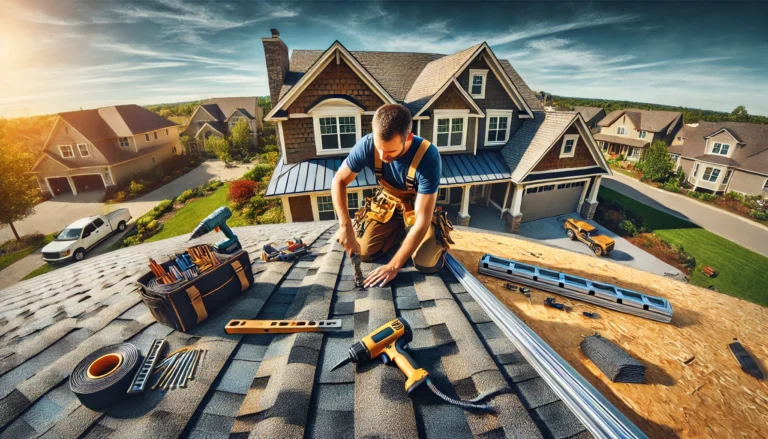 roofer-installing-shingles-suburban-home